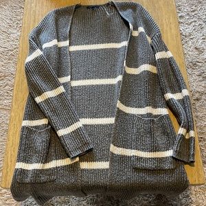 Grey and white long striped cardigan
